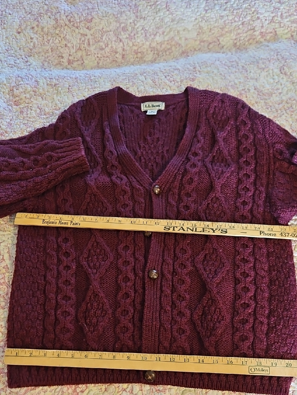 L.L. Bean Cable-Knit Cardigan - Burgundy
